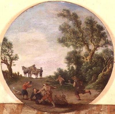 Brigandok megtámadnak egy utazót egy pályán egy erdő mellett alkotó: Esaias II van de Velde