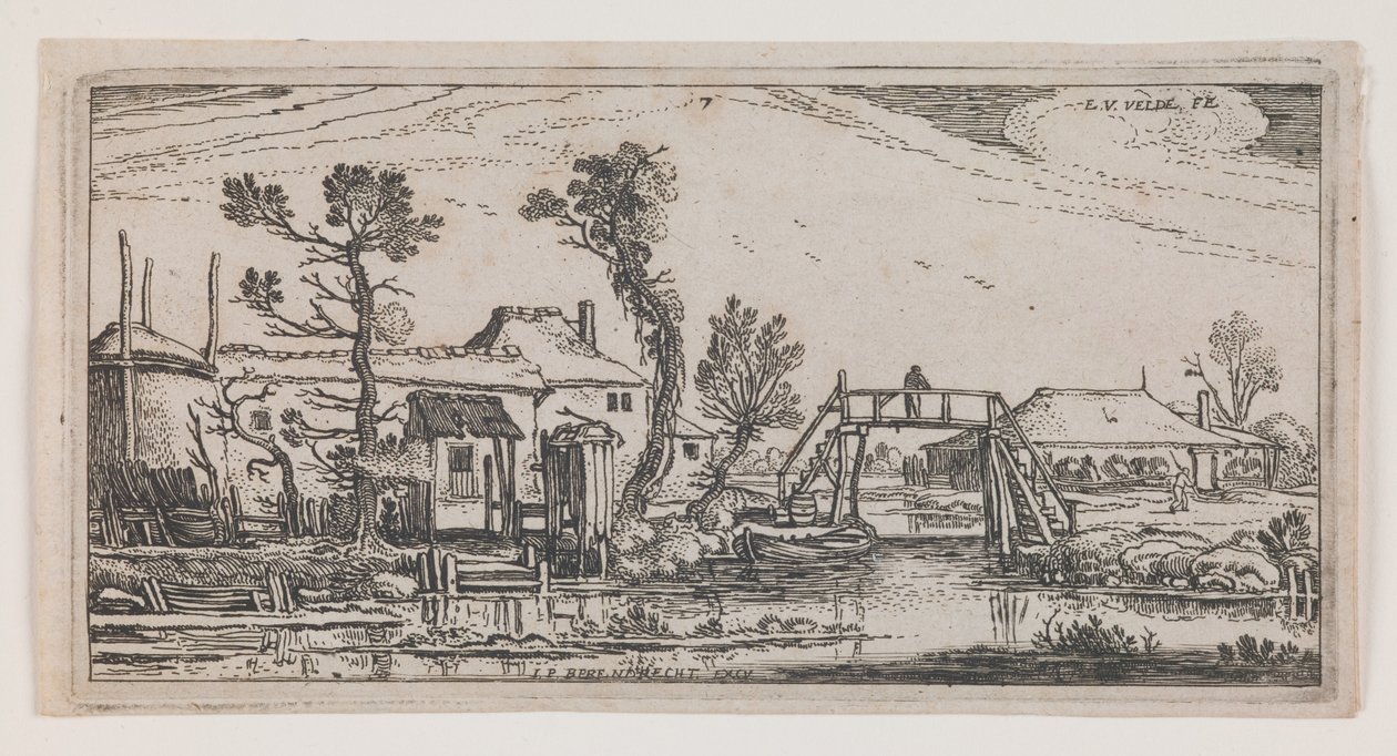 Farm Beyond a Canal, a "Ten Oblong Landscapes" sorozatból. alkotó: Esaias I van de Velde