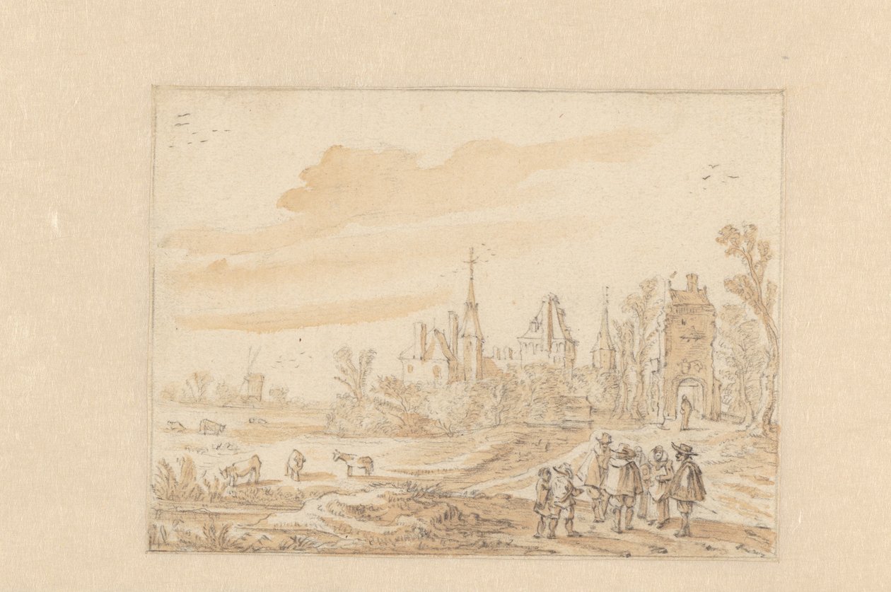 Táj egy embercsoporttal és egy kastéllyal alkotó: Esaias van de Velde (possibly)