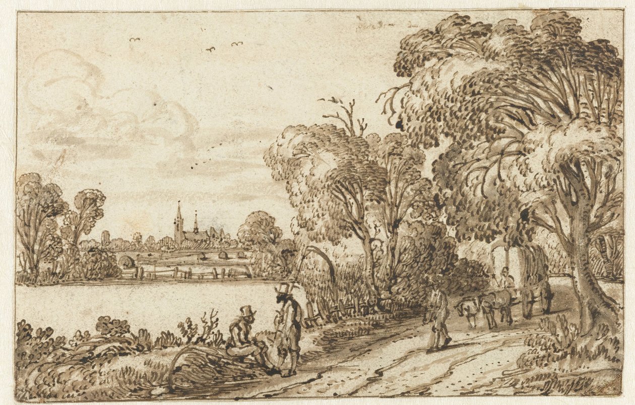 Táj a mezők és az erdő közötti úttal alkotó: Esaias van de Velde (possibly)