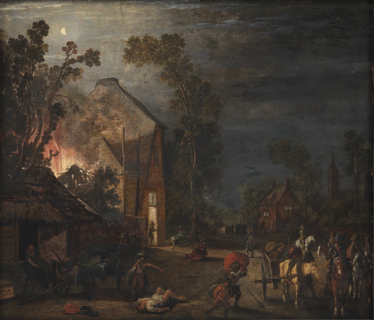 Egy éjszaka kifosztott falu alkotó: Esaias van de Velde