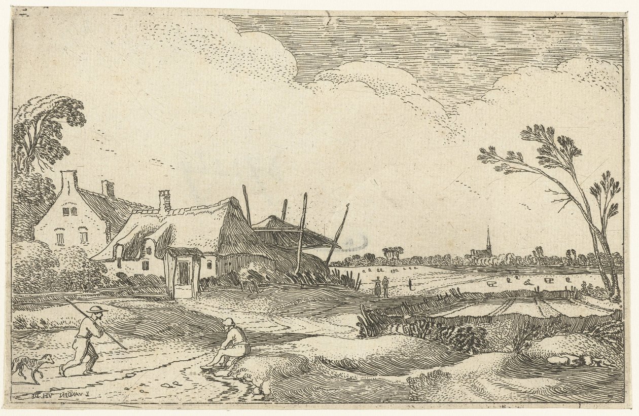 Farm egy úton, és kilátás nyílik a mezőkre Tájképek (sorozat címe) alkotó: Esaias van de Velde