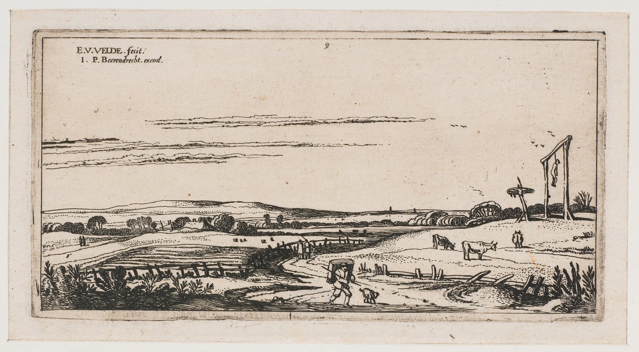 Táj akasztófamezővel Haarlem közelében Tájképek (sorozat címe) alkotó: Esaias van de Velde