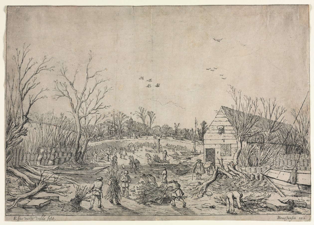 Az 1624. január 10-i nagy árvíz (vagy Vianen, 1624. A leszakadt gát helyreállítása a Lek folyón) alkotó: Esaias van de Velde