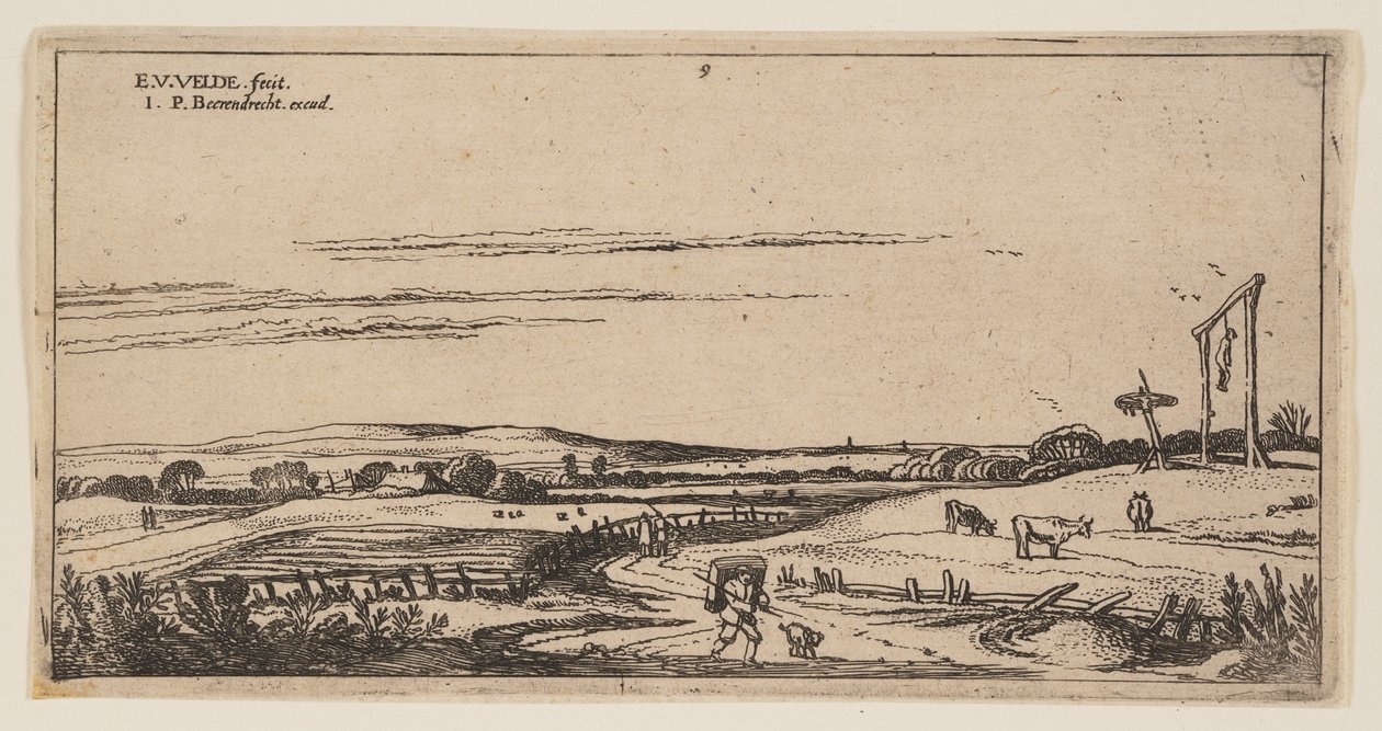 Tájkép akasztófával (Haarlem közelében), a Landscapes (Tájképek) sorozatból alkotó: Esaias van den Velde I