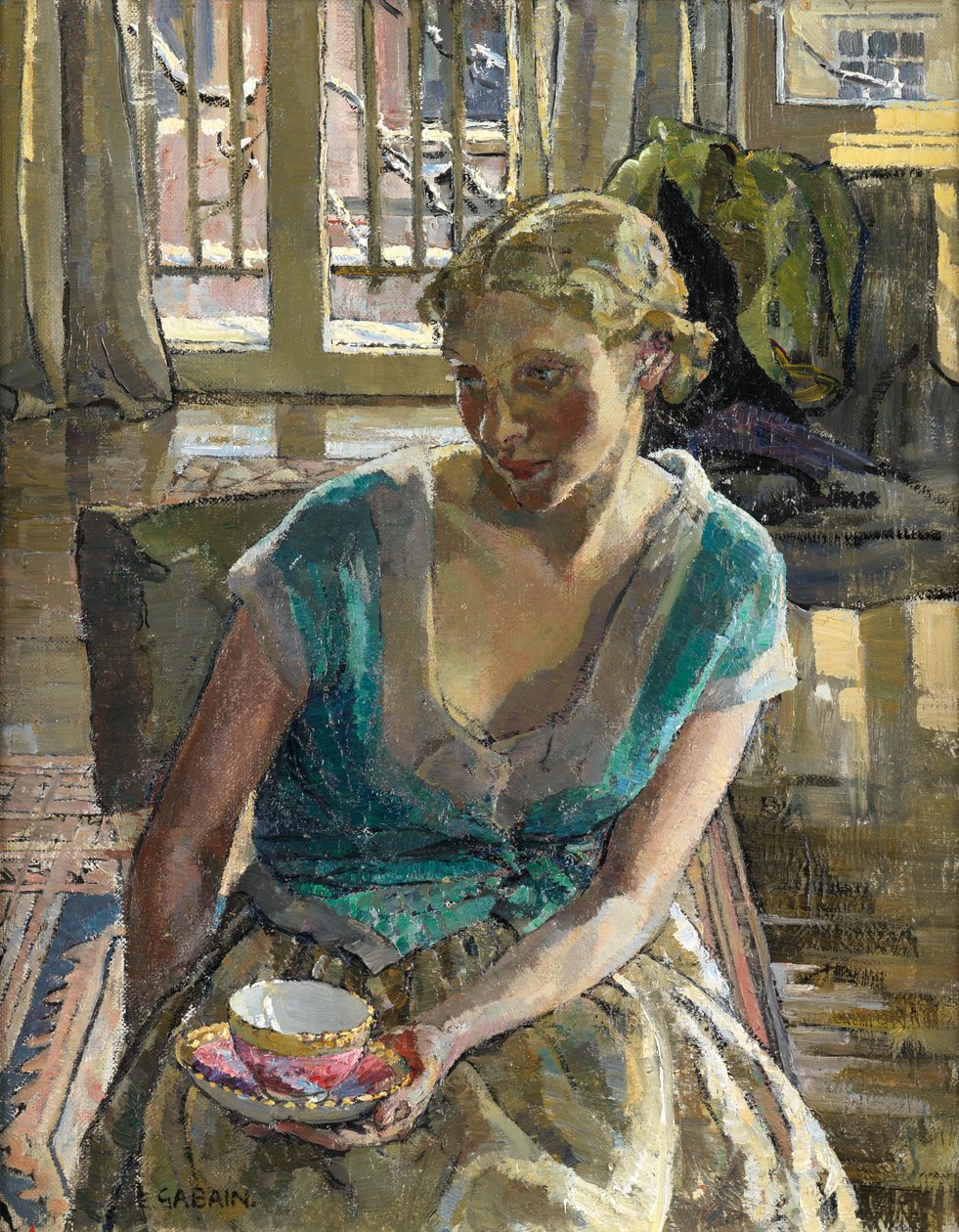 Tea télen (olaj, vászon) alkotó: Ethel Gabain