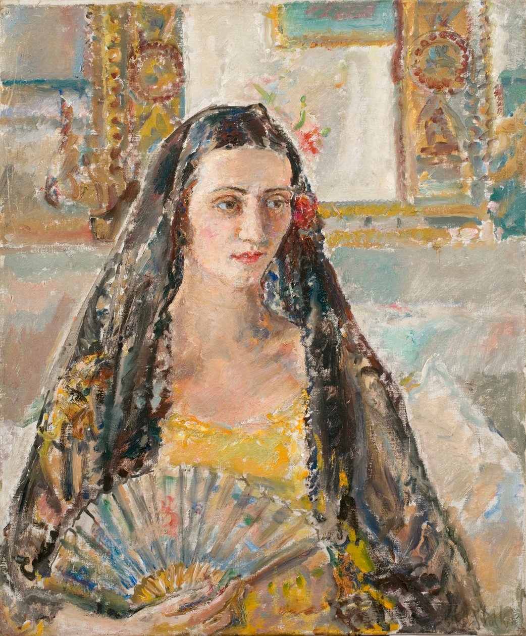 Hölgy legyezővel, exh. 1926 (olaj, vászon) alkotó: Ethel Walker