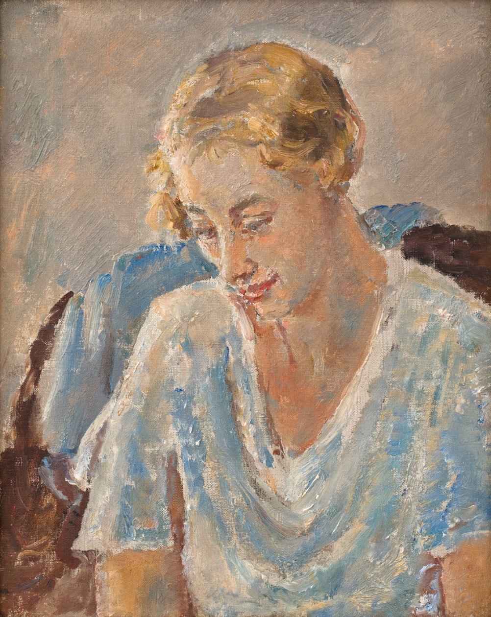 Portré egy kék ruhás nőről (olaj, vászon) alkotó: Ethel Walker