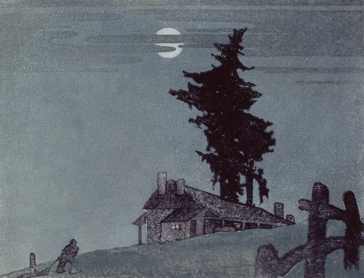 A tanya, 1937 (linómetszet) alkotó: Ethleen Palmer