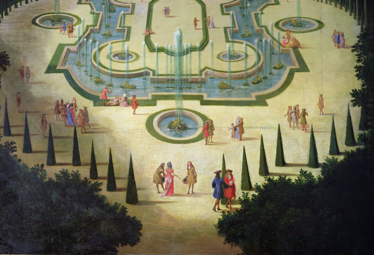 La Salle des Festins ou Salle du Conseil részlet a tavakról és az előtérben lévő figurákról, 1688 körül olaj, vászon alkotó: Etienne Allegrain