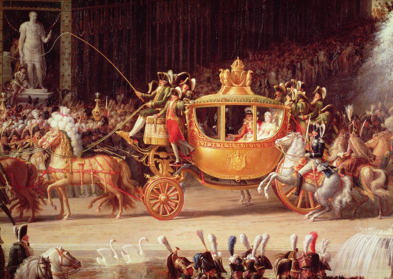 Napóleon (1769-1821) és Marie-Louise (1791-1847) belépése a Tuileries-kertbe esküvőjük napján, 1810. április 2-án, az 1810-es hintó részlete (lásd még 155379 és 3 alkotó: Etienne Barthelemy Garnier