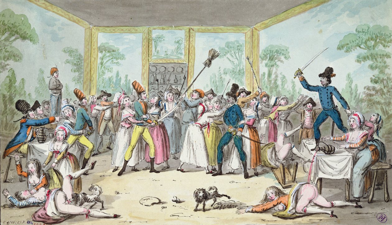 Zavaros jelenet egy kocsmában a francia forradalom idején, 1789 körül alkotó: Etienne Bericourt