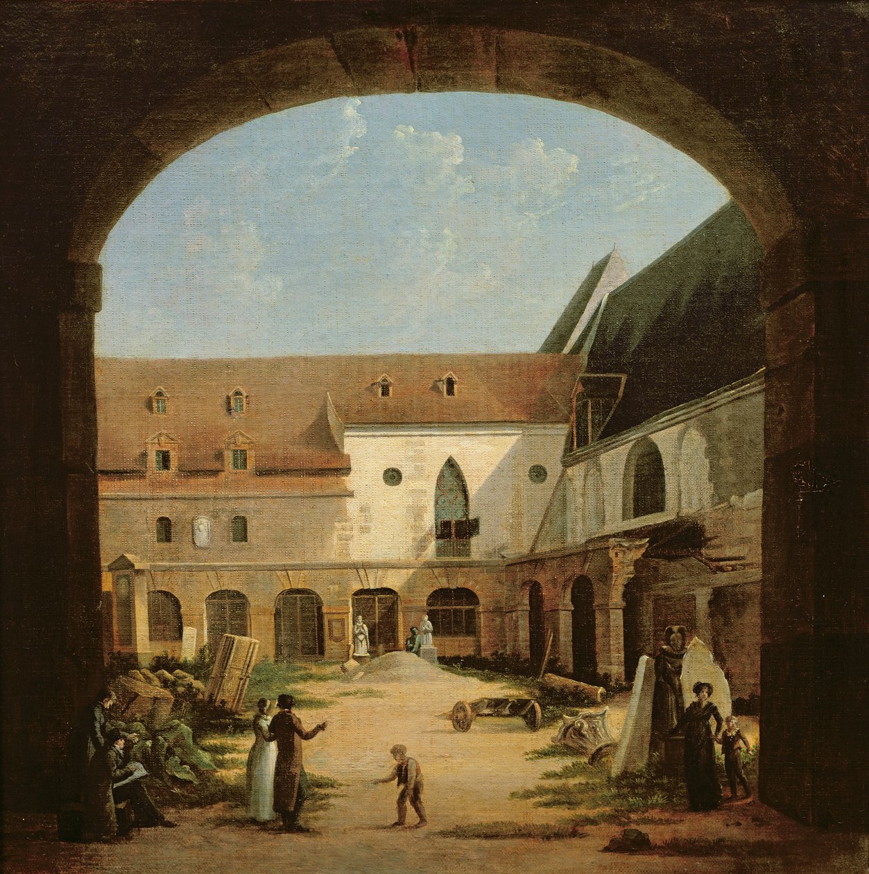 A párizsi Petits-Augustins kolostor udvara, 1818 körül. alkotó: Etienne Bouhot
