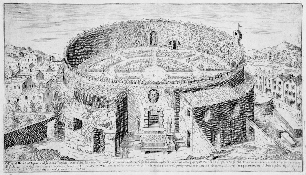 Augustus mauzóleuma, Róma, 36. tábla a "Róma régiségei"-ből, 1575 körül. alkotó: Etienne Duperac