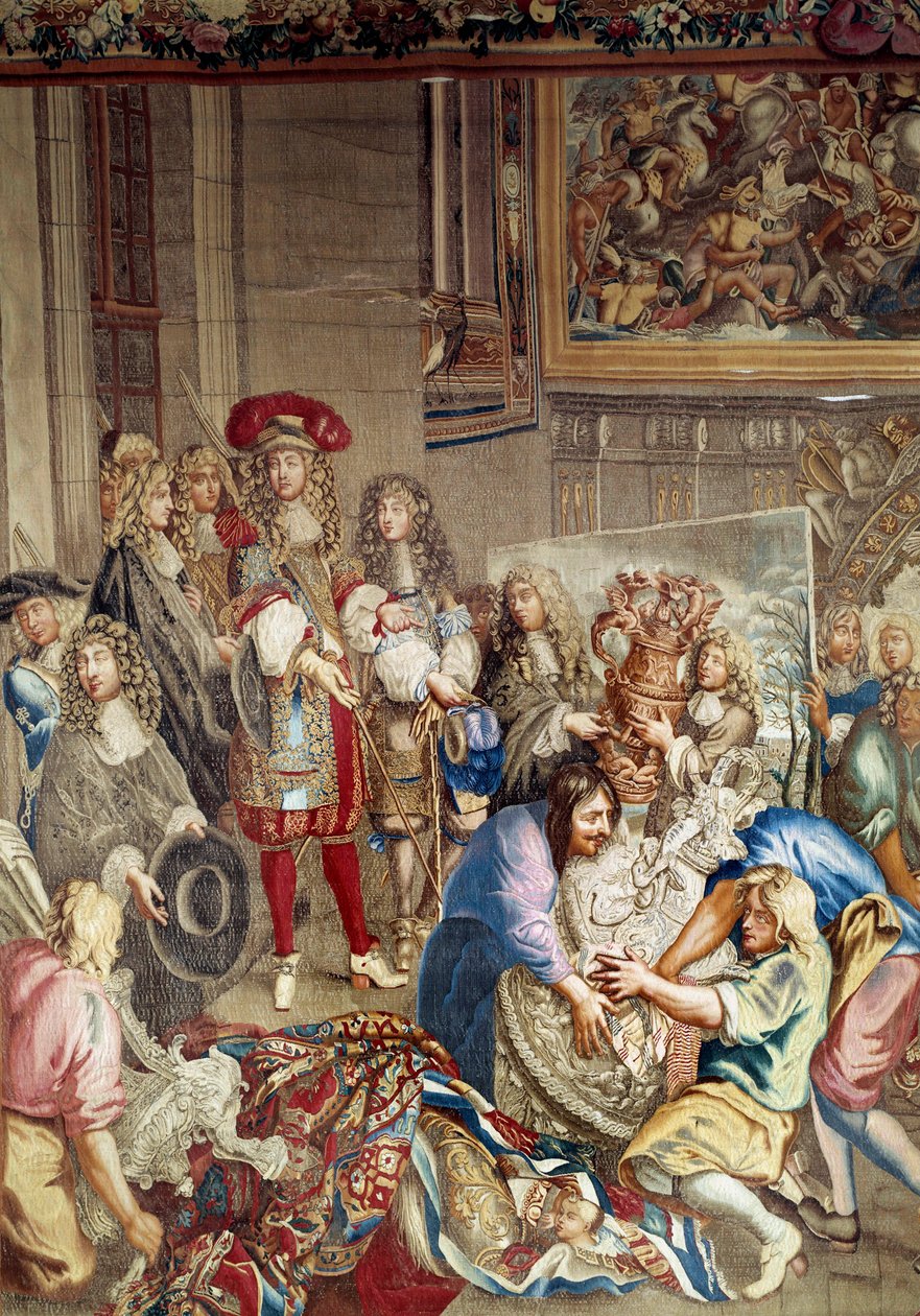 XIV. Lajos látogatása a Manufacture des Gobelins-ben Jean Baptiste (Jean-Baptiste) Colbert (1619-1683) (profilban, a király jobbján) és Charles Lebrun (Le Brun) festő (1619-1690) jelenlétében ), október 15 alkotó: Etienne (studio of) Le Blond