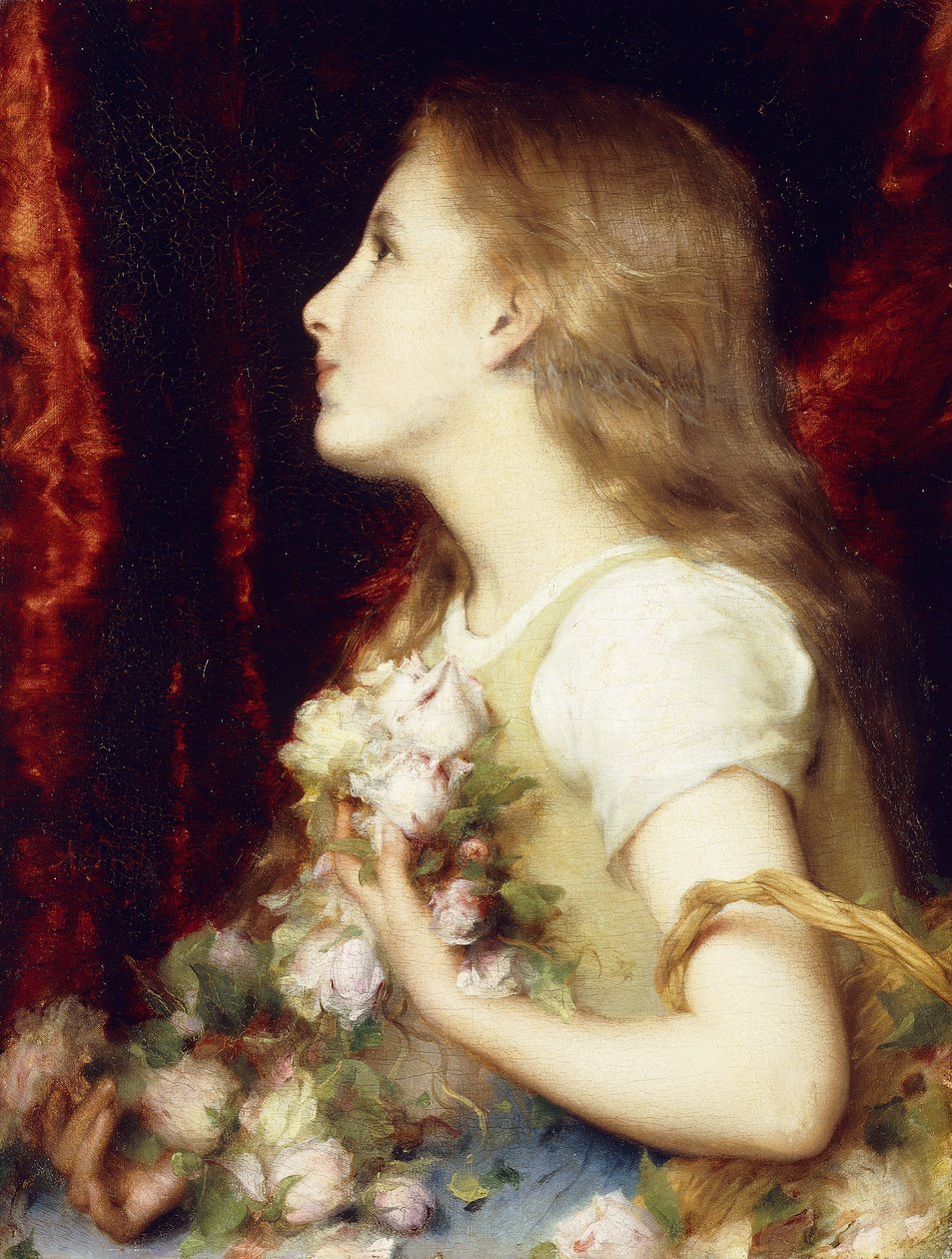Egy fiatal lány virágkosárral, alkotó: Etienne Adolphe Piot