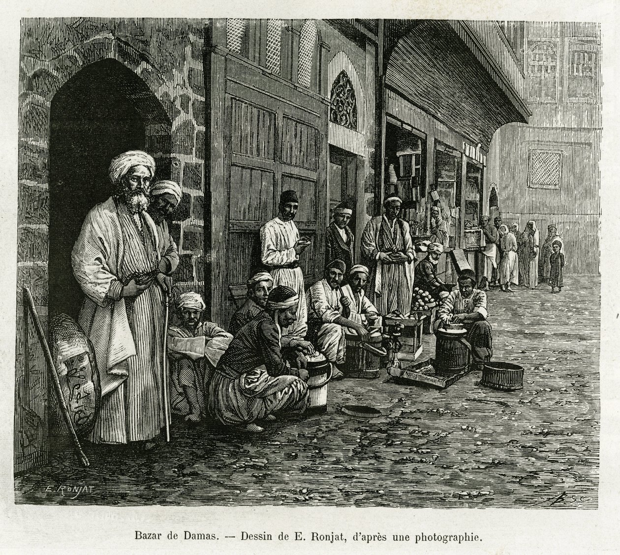 Damaszkusz bazár. E.Ronjat metszet a La Syria d