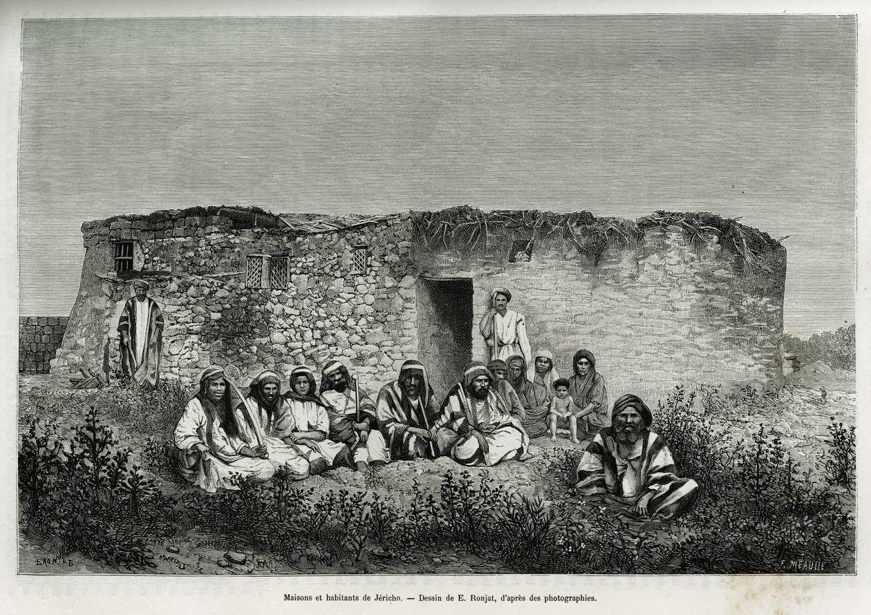 Jerikó (Ciszjordánia) házai és lakói. E.Ronjat metszete Szíria mai történetének szemléltetésére, M.Lortet, a Lyoni Orvostudományi Kar dékánja, akit a Közoktatási Minisztérium tudományos küldetéssel bízott meg, megjelent a Tourban alkotó: Etienne Antoine Eugene Ronjat