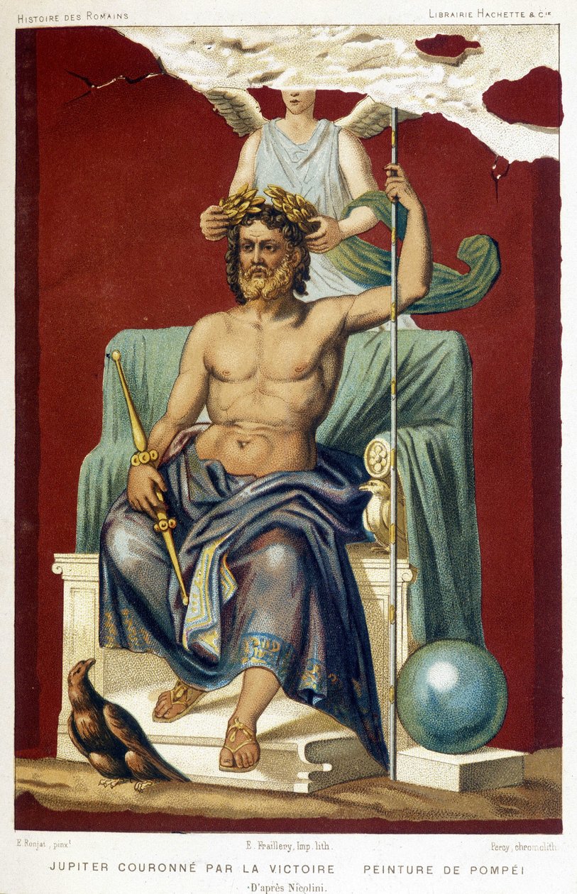 Jupiter (Zeusz) a győzelem által megkoronázva - a Nicolini által emelt Pompeii freskója szerint. alkotó: Etienne Antoine Eugene Ronjat