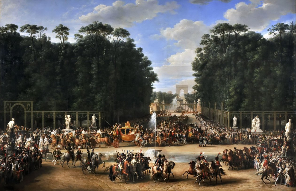 I. Napóleon és Marie-Louise házassági körmenete a Tuileries kertben átkelve április 2-án alkotó: Etienne Barthelemy Garnier
