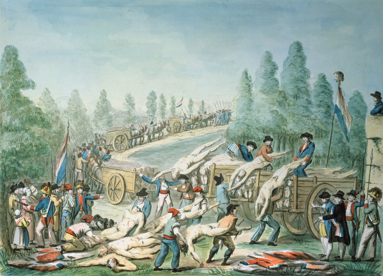 Holttestek szállítása a forradalom idején, 1790 körül (toll, tinta és gouache papíron) alkotó: Etienne Bericourt