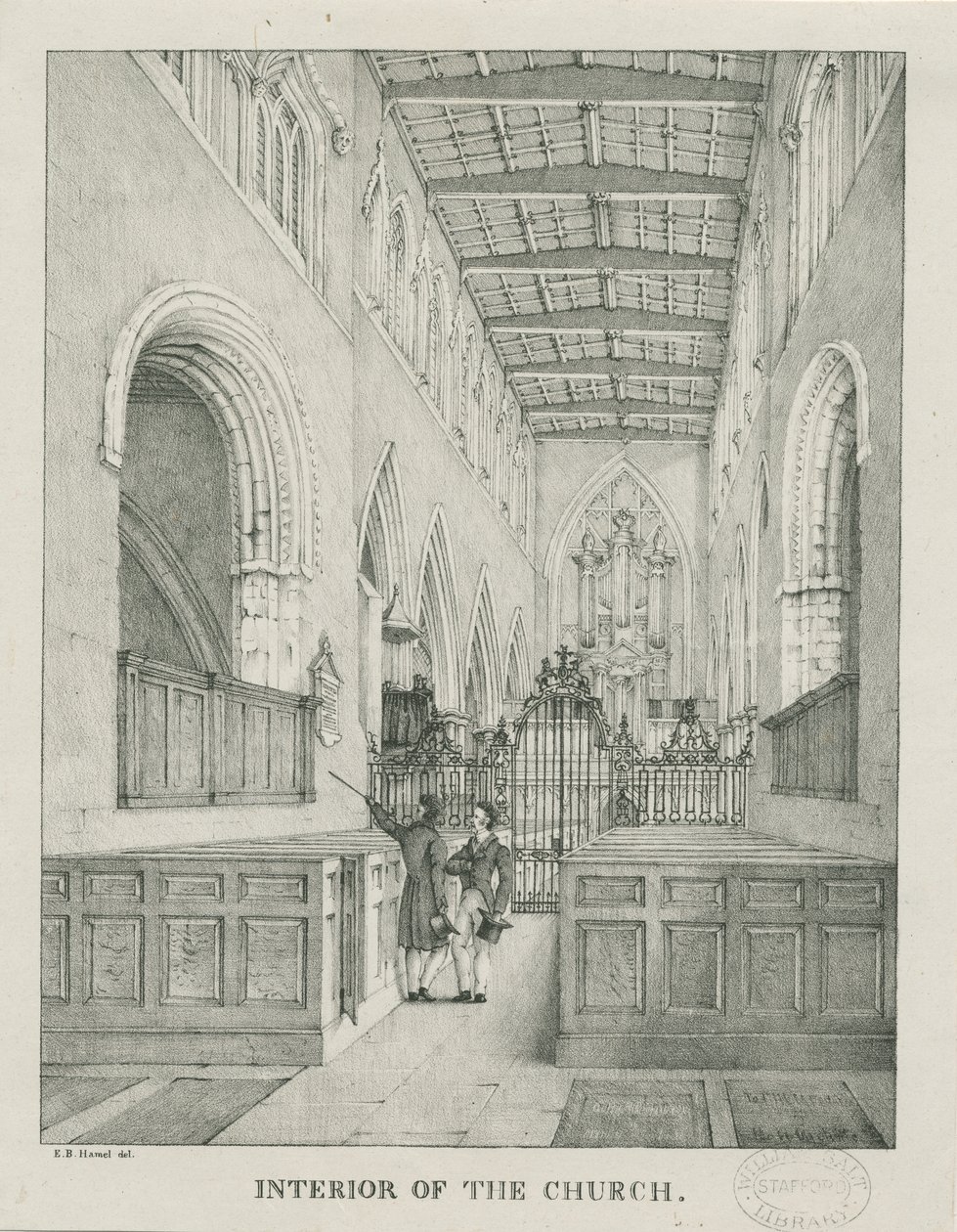 Tamworth templom belseje: litográfia, nd [1796-1865] alkotó: Etienne Bruno Hamel