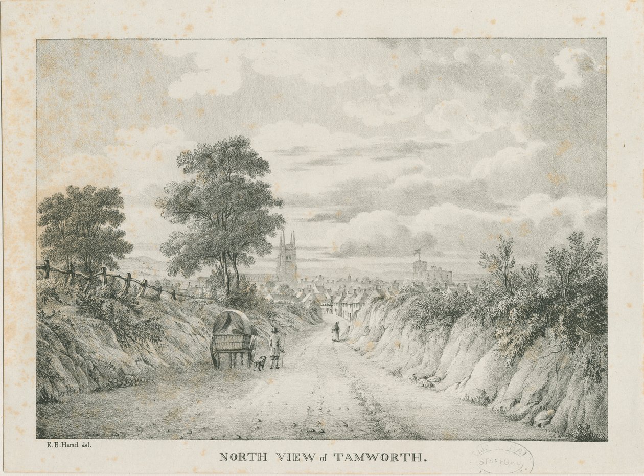 Tamworth – Távoli kilátás északról: litográfia, nd [1796-1865] alkotó: Etienne Bruno Hamel