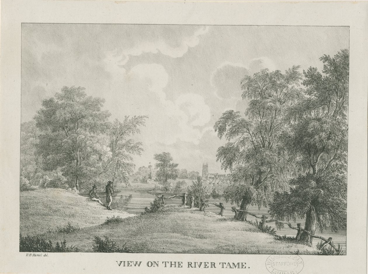 Tamworth – A Tame folyó: litográfia, nd [1796-1865] alkotó: Etienne Bruno Hamel