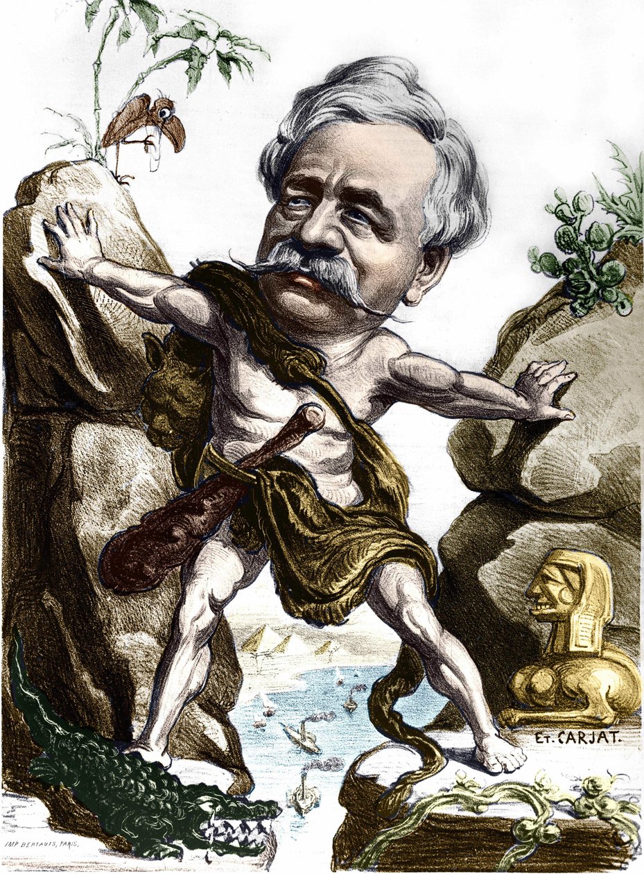 Ferdinand de Lesseps (1805-1894), francia diplomata és a Szuezi-csatorna adminisztrátora. Carjat karikatúra. alkotó: Etienne Carjat