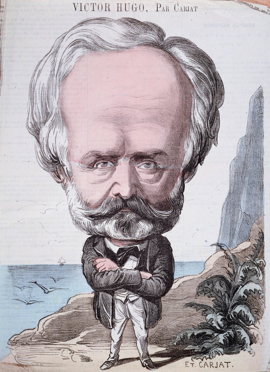 Victor Hugo (1802-85) a Jersey-sziklán, 1867 (színes metszet) alkotó: Etienne Carjat