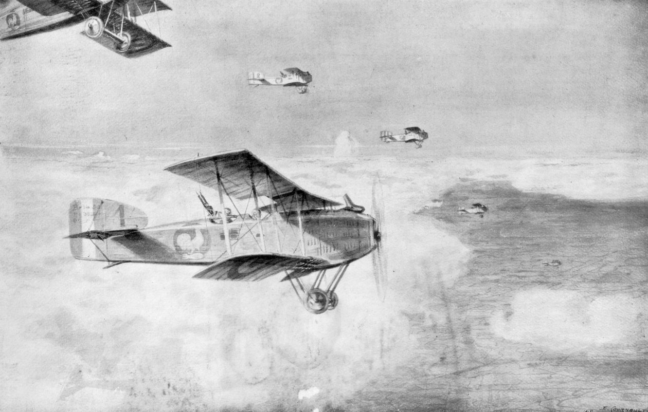 A nappali bombázók francia százada a felhőtenger felett, 1918, 1926. alkotó: Etienne Cournault