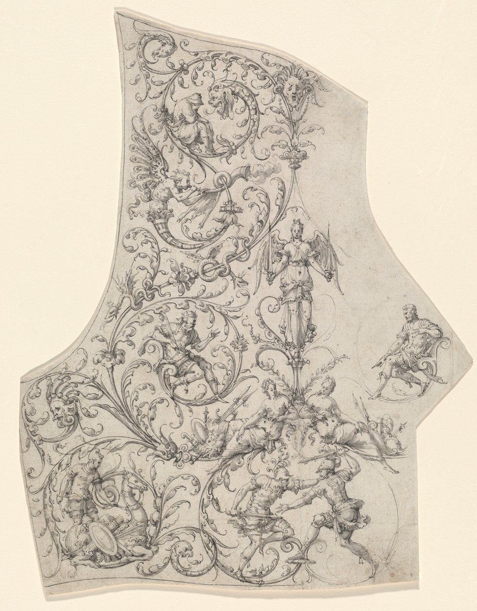 Egy parádés páncélzat hátlapja, 1557 körül (tollal és tussal készült rajz) alkotó: Etienne Delaune