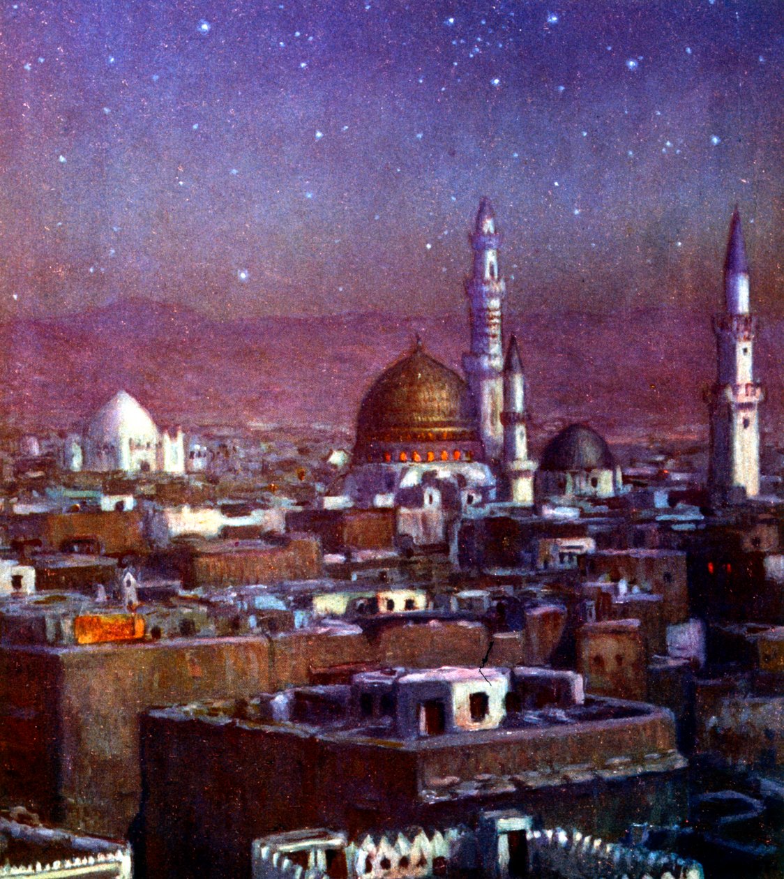 Medina, Arábia, holdfényben, a Próféta sírjának kupolájával, 1918 alkotó: Alphonse Etienne Dinet