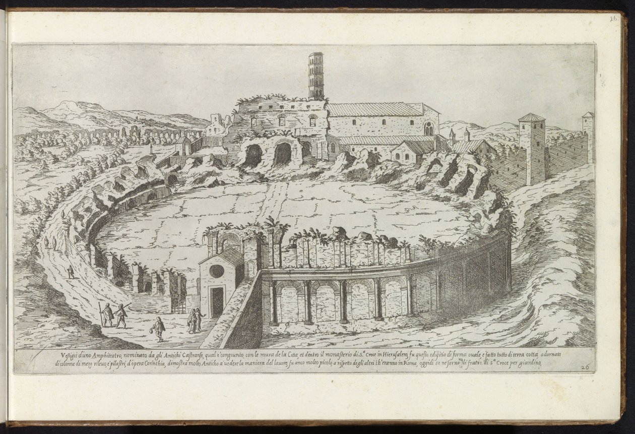 Castrense amfiteátrum Rómában Bouwwerken uit de oudheid (sorozat címe) Az ókori Róma maradványait Stefano Du Perac Parisino gyűjtötte össze és fényképezte perspektivikusan (a sorozat címe a tárgyon) alkotó: Etienne Duperac
