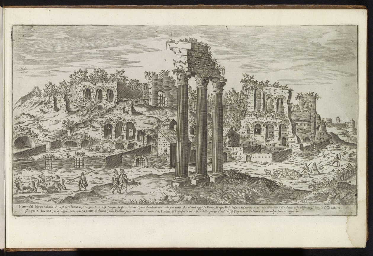 Palatijn te Róma Bouwwerken uit de oudheid (sorozat címe) Az ókori Róma maradványait Stefano Du Perac Parisino gyűjtötte össze és fényképezte perspektivikusan (a sorozat címe a tárgyon) alkotó: Etienne Duperac