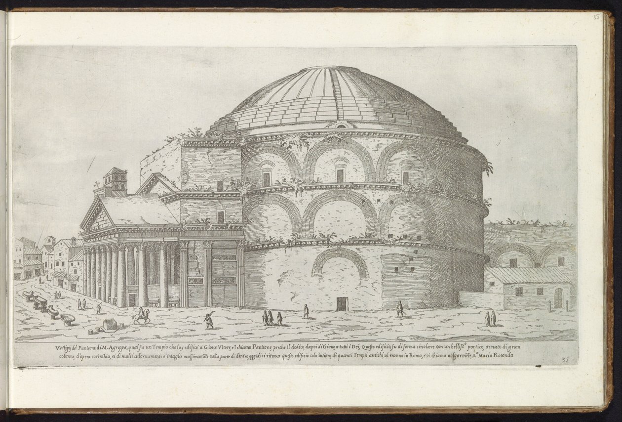 Pantheon Rómában Bouwwerken uit de oudheid (sorozat címe) Stefano Du Perac Parisino Róma ókorának maradványait gyűjtötte össze és portrékat perspektívában (sorozat címe a tárgyon) alkotó: Etienne Duperac
