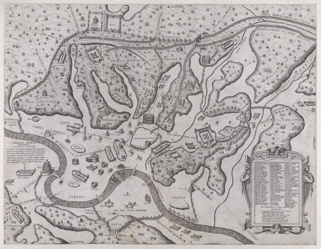 A római nagyszerűség tükre: Az ókori Róma és dombjai, nyugatról, 1573., 1573. alkotó: Etienne Duperac