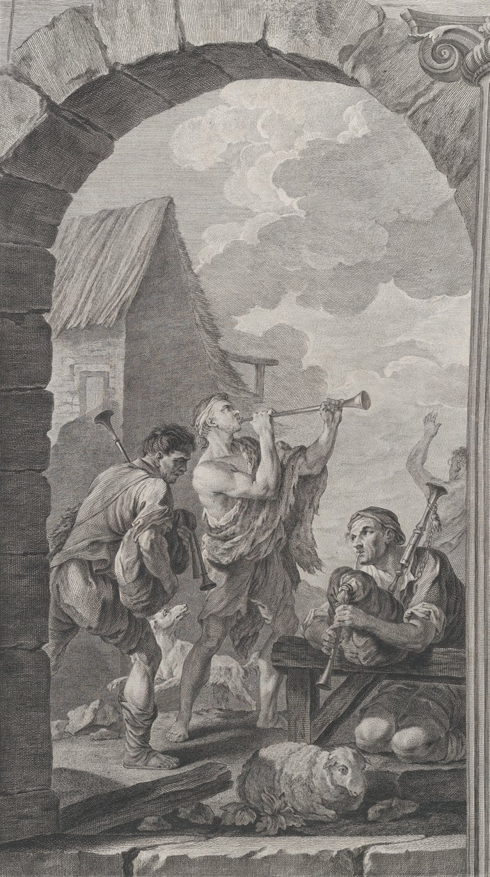 A párizsi Találatok kápolnája: Pásztorcsoport: trombiták és m..., 1754. alkotó: Etienne Fessard