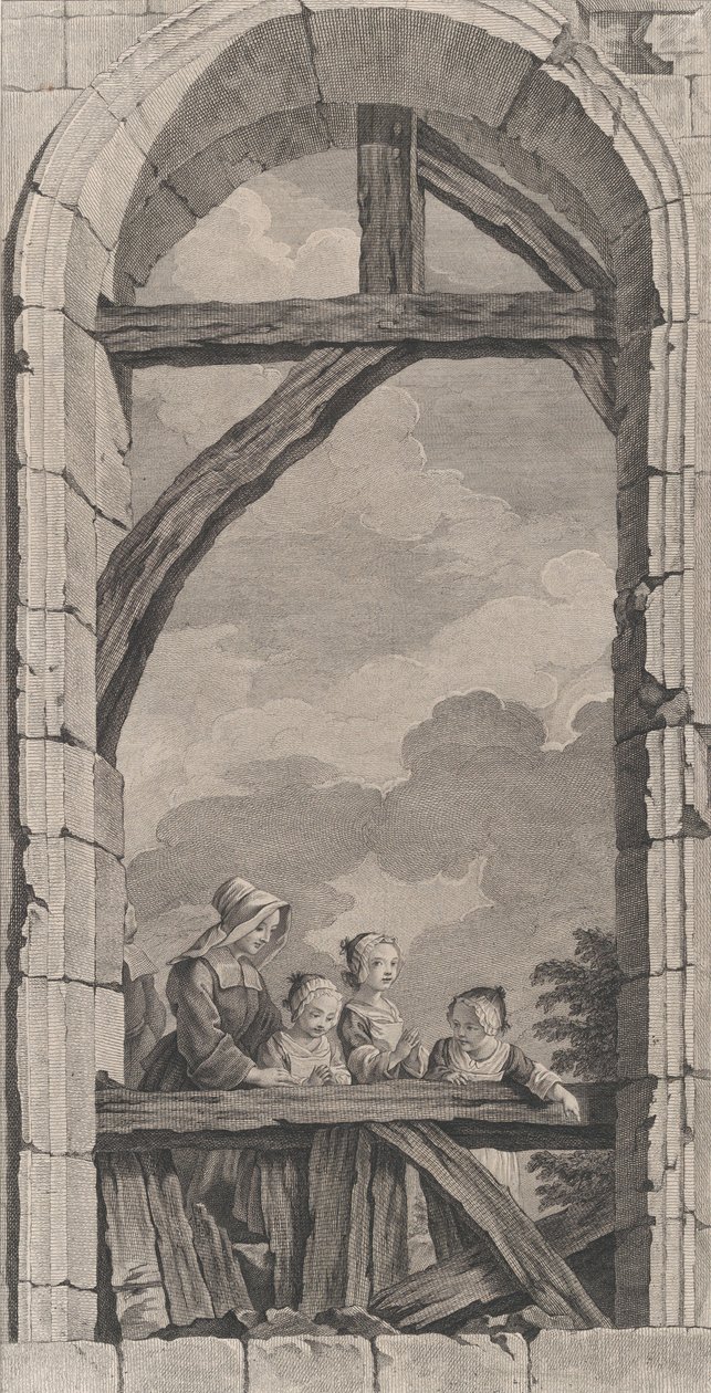 Az alapítottak kápolnája Párizsban: Apáca és kislányok nézik a Crec..., 1756. alkotó: Etienne Fessard