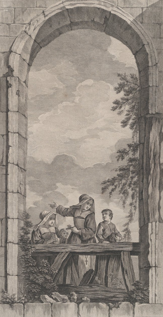 Az alapítottak kápolnája Párizsban: Apácák és fiúk a betlehemet nézegetve,..., 1757. alkotó: Etienne Fessard