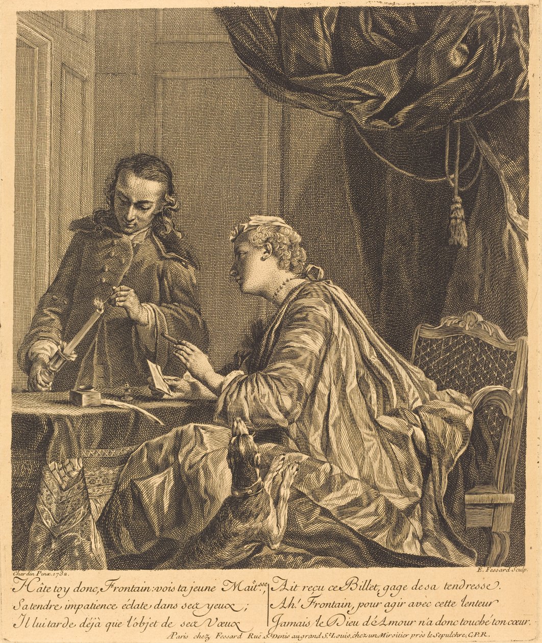 Levelet pecsételõ hölgy (Levelet pecsételõ nõ) alkotó: Etienne Fessard after Jean Siméon Chardin