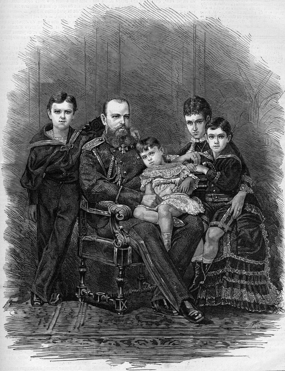 Az orosz császári család portréja 1881-ben: III. Sándor cár (1845-1894) és Mária Fjodorovna (vagy Fjodorovna vagy Fedorovna) (Mary Sophie Dagmar alkotó: Etienne Gabriel Bocourt