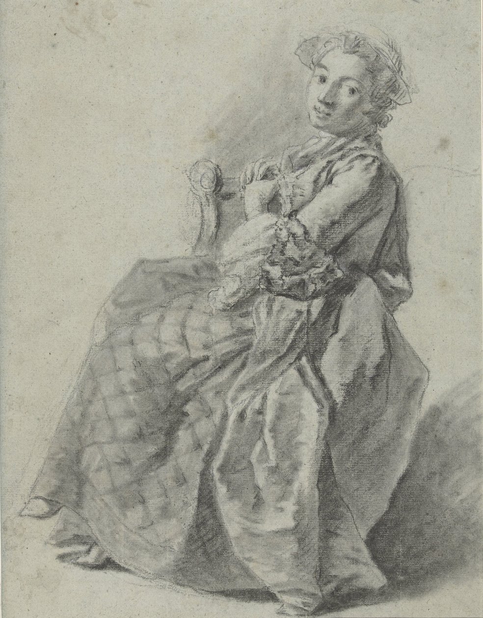 Tanulmány egy ülő fiatal nőről, balra alkotó: Etienne Jeaurat (attributed to)