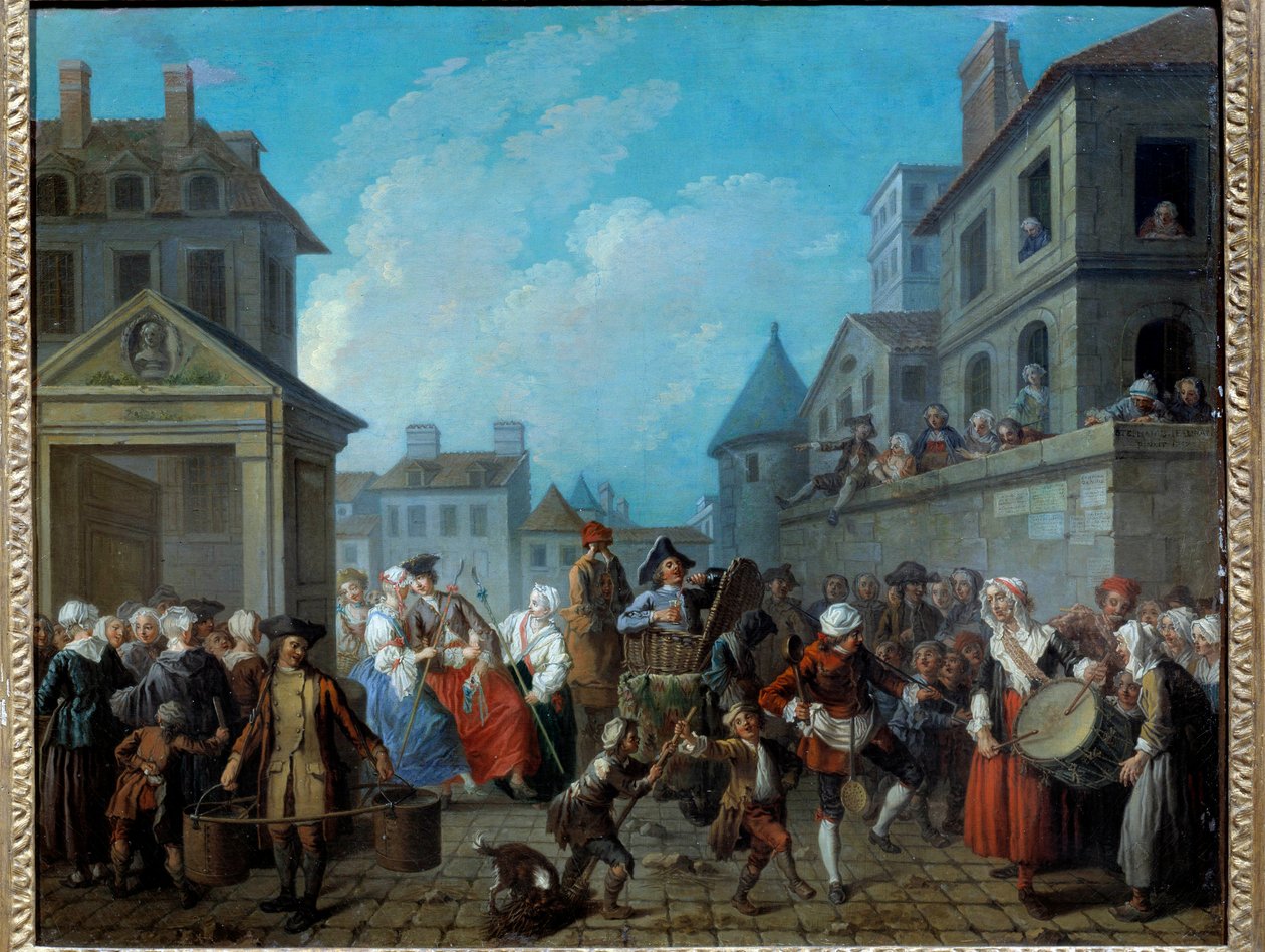 Karnevál Párizs utcáin Etienne Jeaurat (1699-1789) festménye 1757. Méret: 0,65 x 0,82 m Párizs, Musee Carnavalet alkotó: Étienne Jeaurat