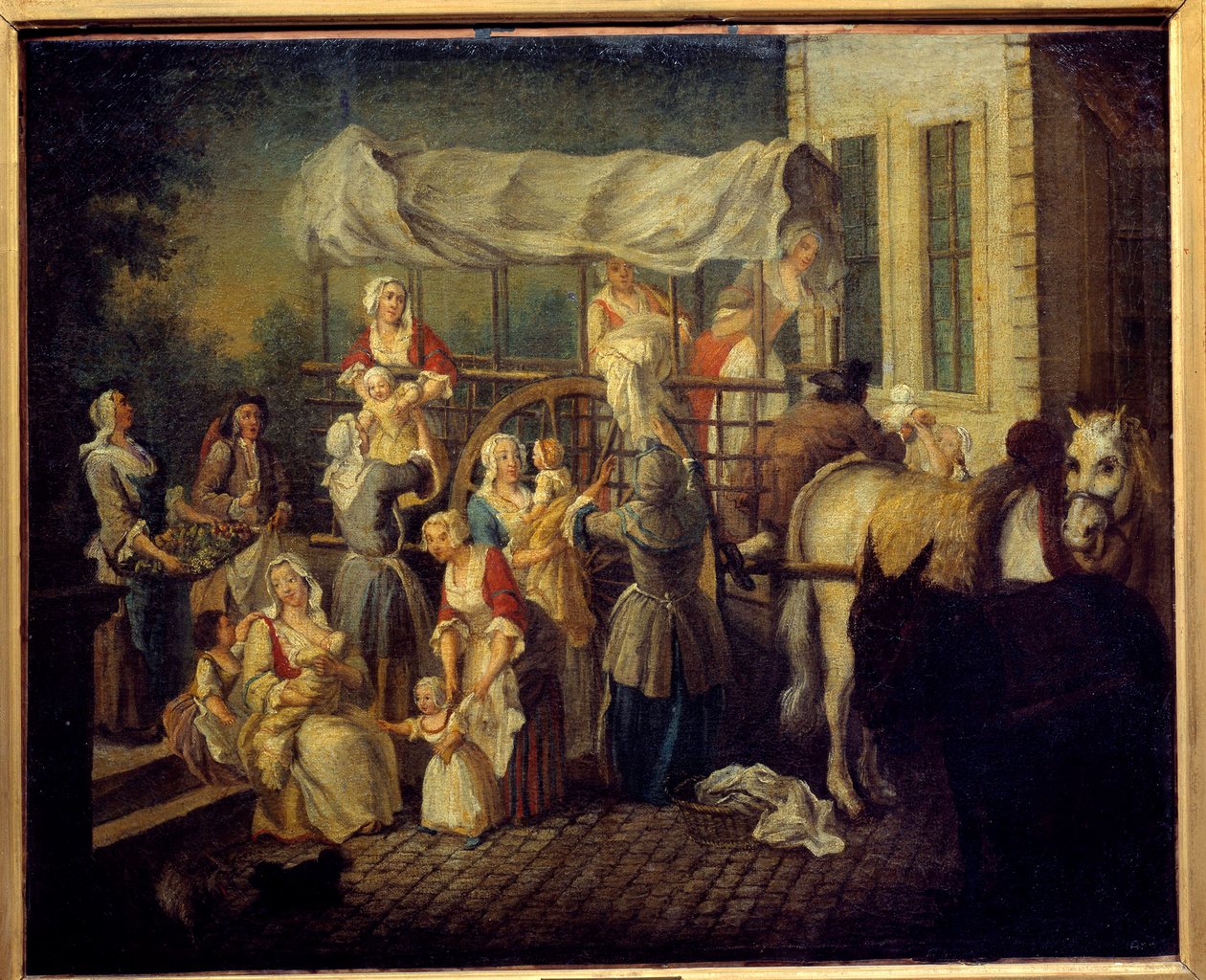 A nővérek érkezése Etienne Jeaurat (1699-1789) festménye, 18. századi Laon, városi múzeum alkotó: Étienne Jeaurat