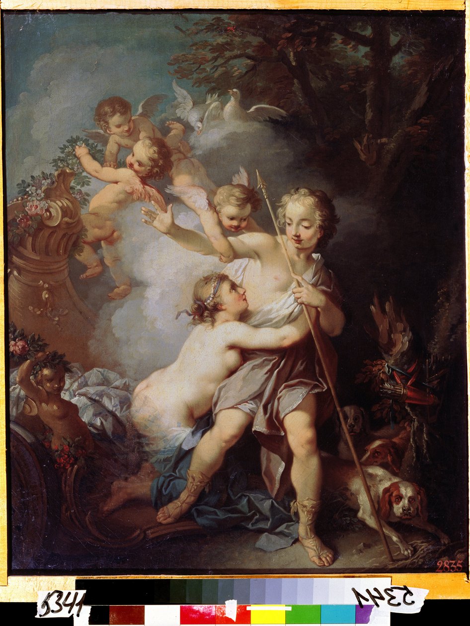 "Vénusz és Adonisz" (Vénusz és Adonisz) Etienne Jeaurat (1699-1789) festménye 1750 körül Moszkva, Puskin Múzeum alkotó: Étienne Jeaurat