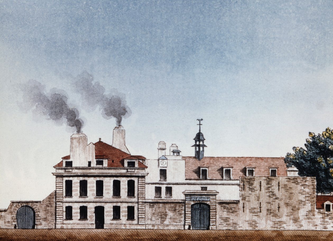 Necker kórház 1818-ban – J.E. Thierry, Archives of Public Assistance metszett matrica alkotó: Etienne Jules Thierry
