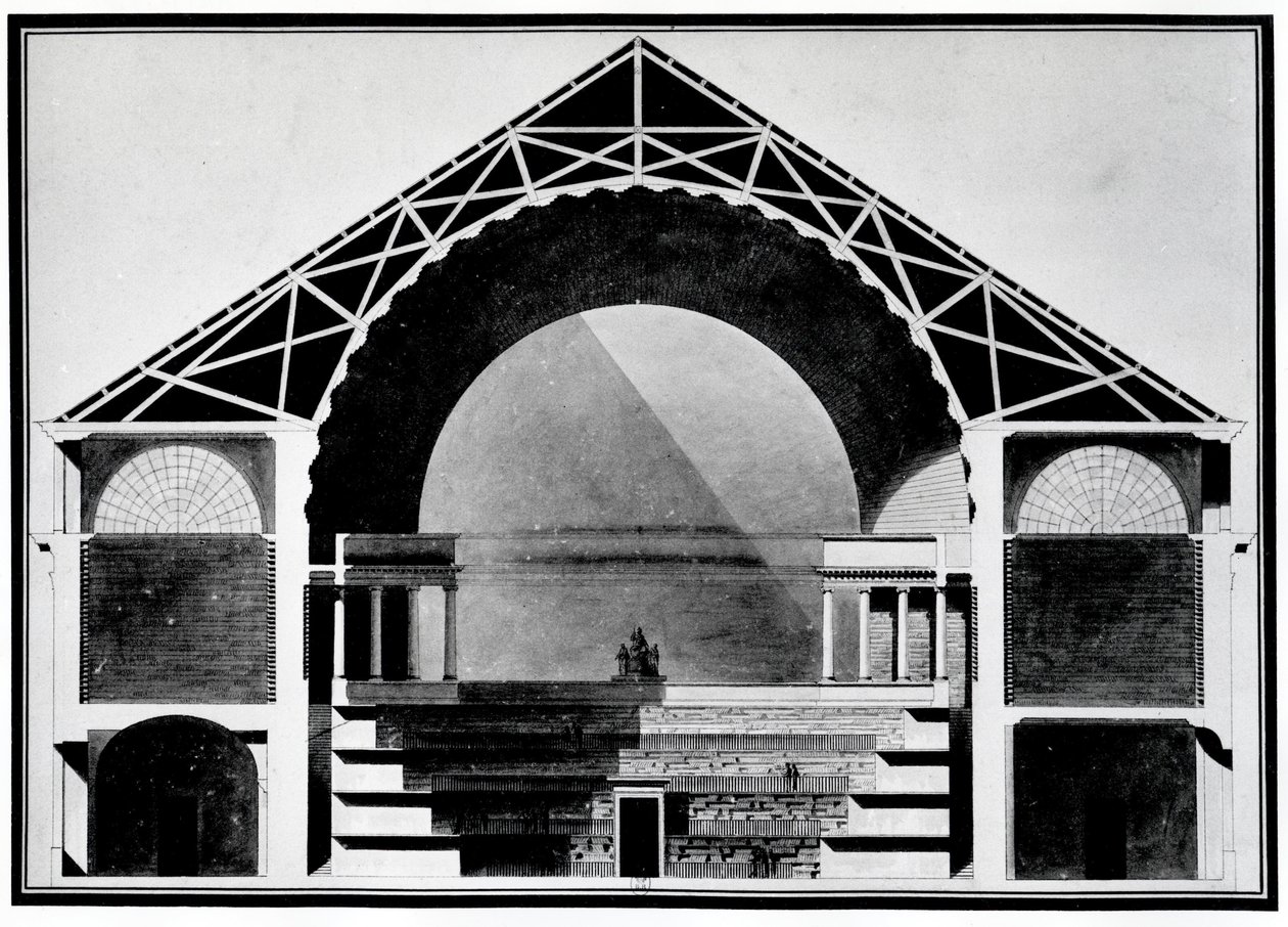 Bibliotheque Royale de France, az épület keresztmetszeti rajza. Etienne Louis Boullee (Etienne-Louis Boullee) francia építész építészete (1728-1799). alkotó: Etienne Louis Boullee