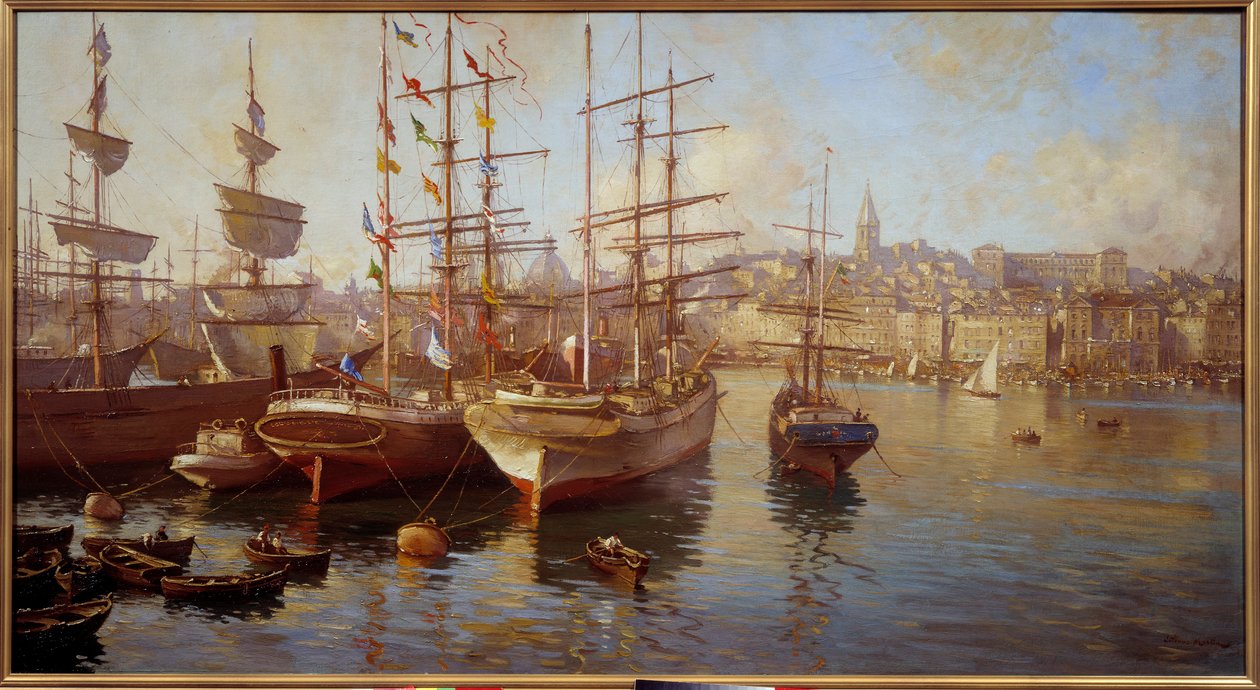 Narancssárga balacellák. (Kilátás a marseille-i kikötőre). Etienne Martin festménye (1858-1945) alkotó: Etienne Philippe Martin