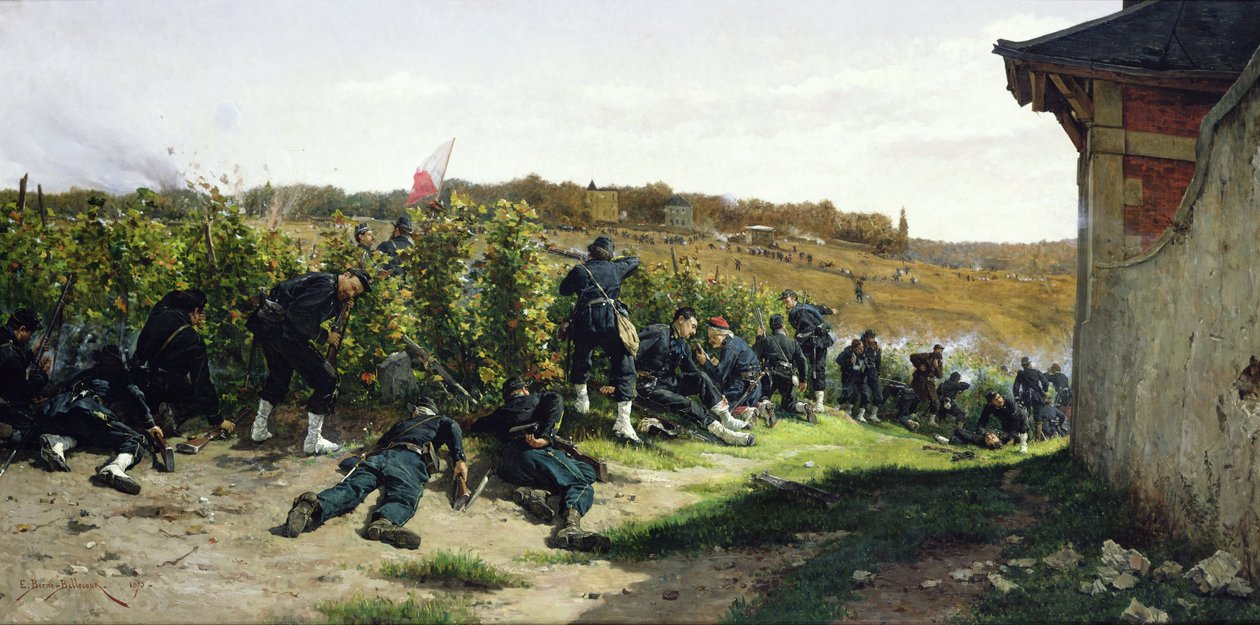 A Tirailleurs de la Seine a rueil-malmaisoni csatában, 1870. október 21-én, 1875. alkotó: Etienne Prosper Berne Bellecour
